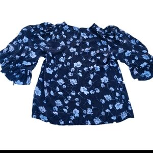 CeCe Midnight Blue Floral Puff Sleeve Blouse